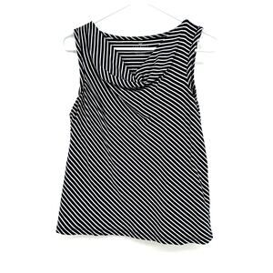 Talbots Size Medium Petite Tank Black White Striped Pima‎ Cotton Soft Sleeveless